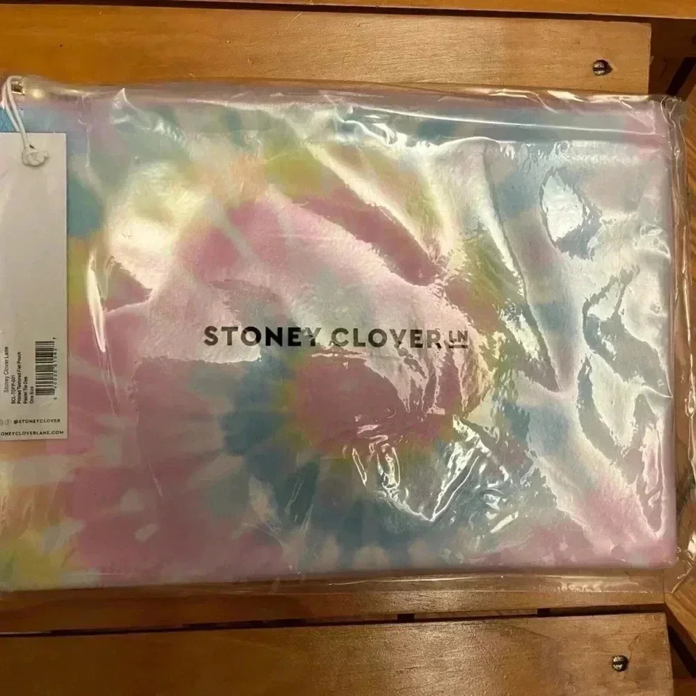 NWT Stoney Clover Lane Printed Flat Pouch Rainbow Tie Dye